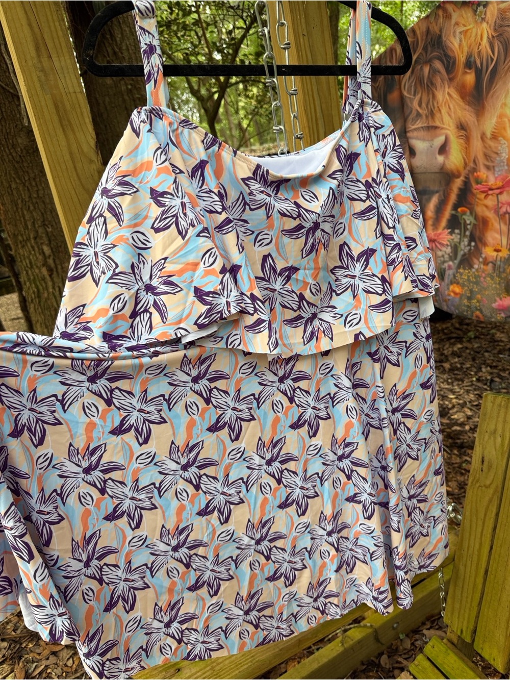 BloomChic Lavender Floral Cold-Shoulder One-Piece Swim size 28 plus hides thighs